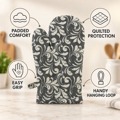 Floral quilted oven hand glove - glove features
