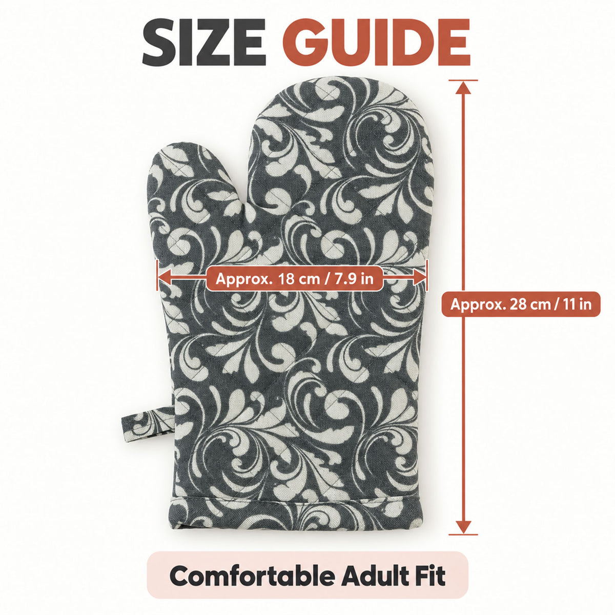 Floral quilted oven hand glove - dimensions