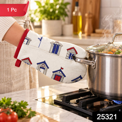 Beach hut print quilted oven hand glove - SKU photo