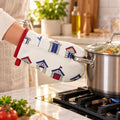 Beach Hut Print Quilted Oven Hand Glove with Hanging Loop for Kitchen Baking (1 Pc)