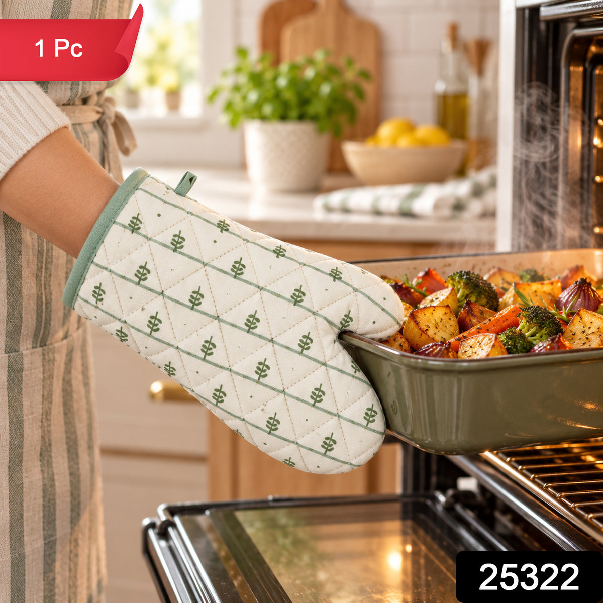 Botanical print quilted oven hand glove - SKU photo