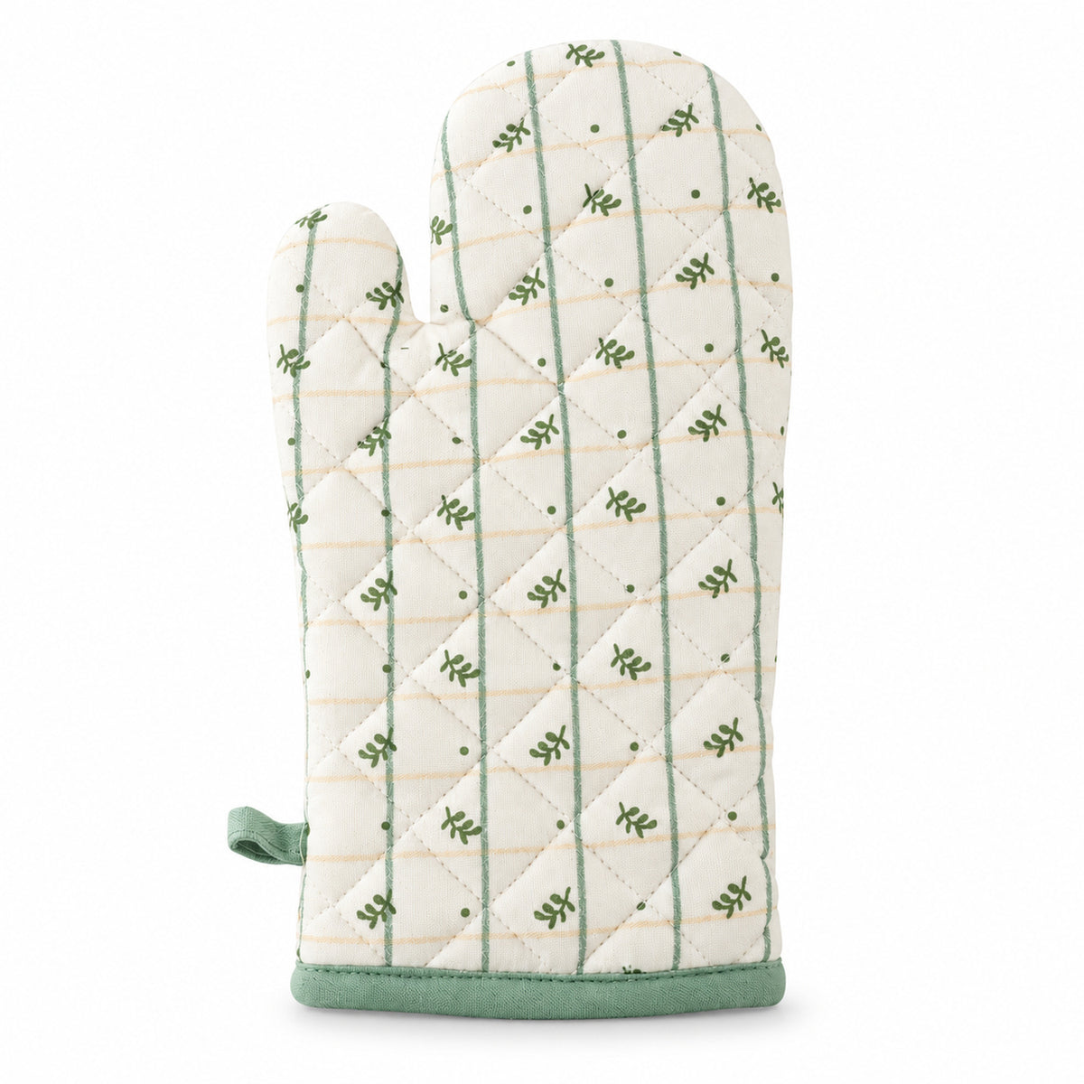 Botanical print quilted oven hand glove - white background