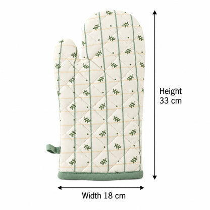 Botanical print quilted oven hand glove - dimensions