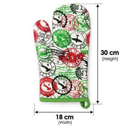 Travel stamp print quilted oven hand glove - dimensions