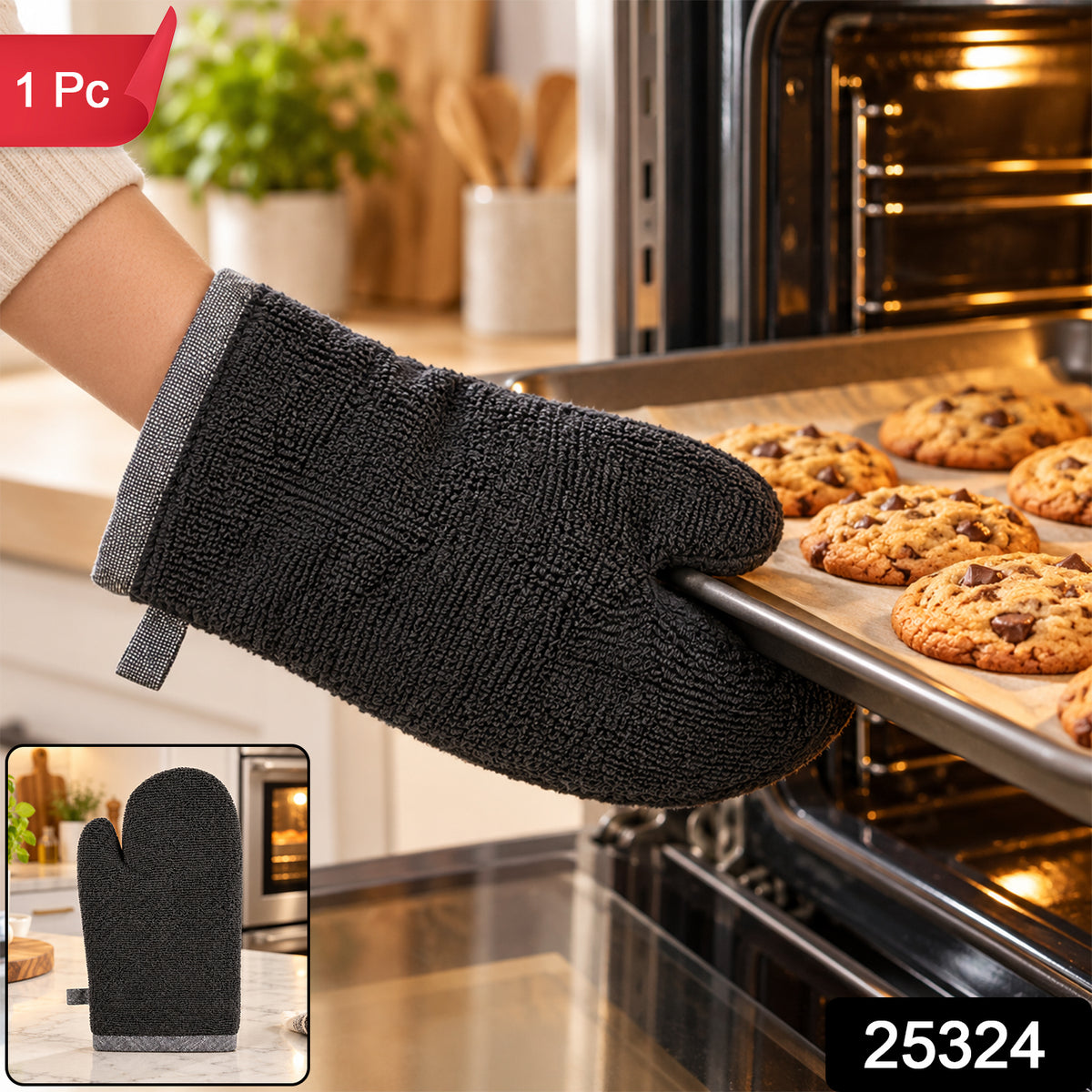 Black textured oven hand glove - SKU photo
