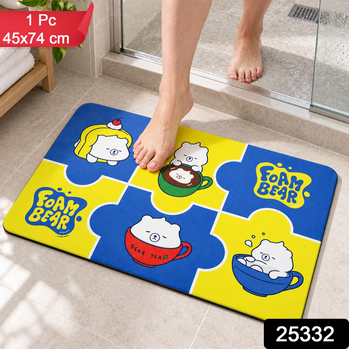 Absorbent Bathroom Mat, Cute Cartoon Bear Print Quick Dry Mat (1 Pc, 45x74 Cm)