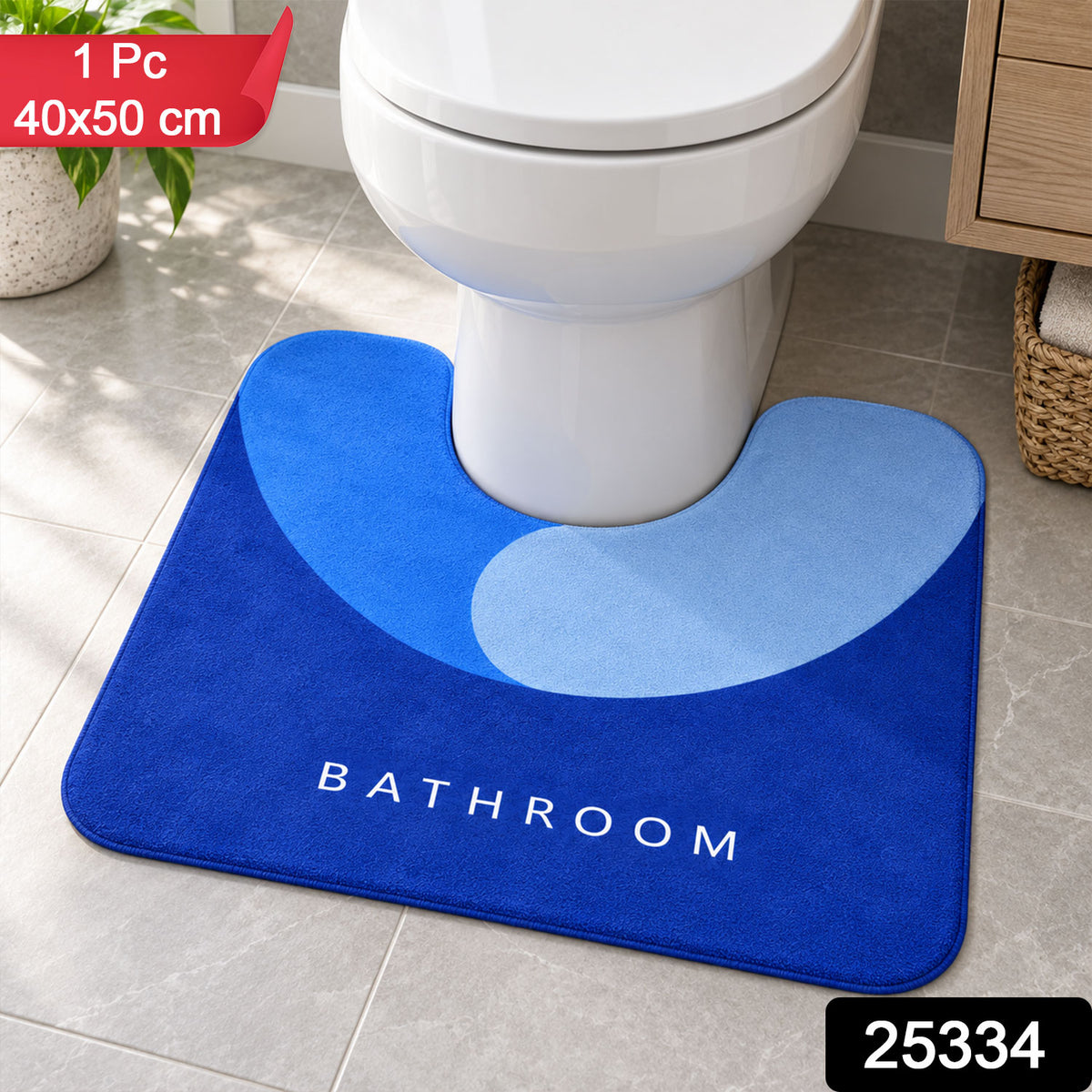 U Shape Toilet Contour Mat, Anti-Skid Absorbent Commode Rug (1 Pc, 40x50 Cm)
