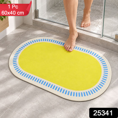 Striped Border Oval Shower Mat, Bright Quick Dry Bathroom Rug (1 Pc, 60x40 Cm)