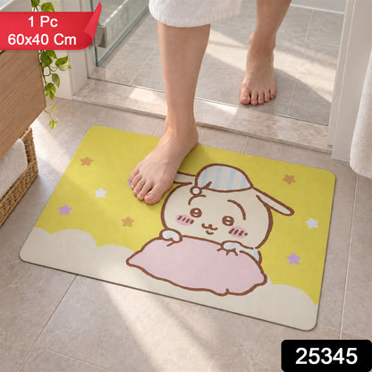 Absorbent Bathroom Mat, Cute Cartoon Bunny Print Quick Dry Mat (1 Pc, 60x40 Cm)