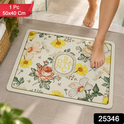 Absorbent Bathroom Mat, Floral Print Quick Dry Bath Mat (1 Pc, 50x40 Cm)