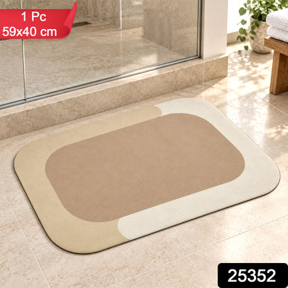 Decorative Bathroom Floor Mat with Soft Top Surface and Border (1 Pc, 59x40 Cm)