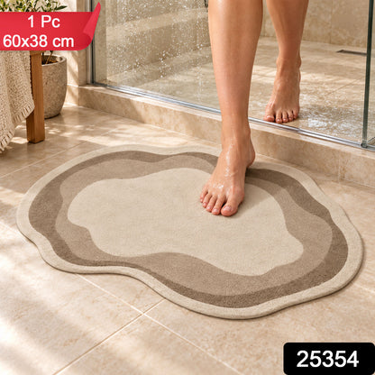 Decorative Wavy Shaped Bathroom Floor Mat for Indoor Home Use (1 Pc, 60x38 Cm)