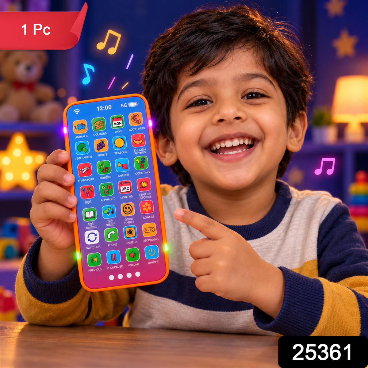 Kids Learning Mobile Phone Toy with Music Lights and Hindi English Audio (1 Pc)