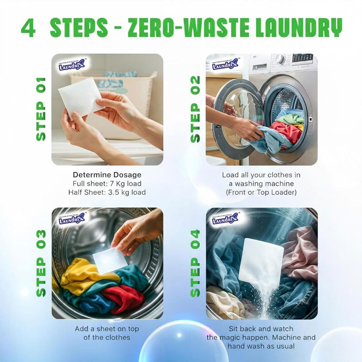 Laundry detergent sheets - use instructions