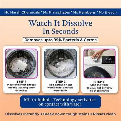 Laundry detergent sheets - wash instructions