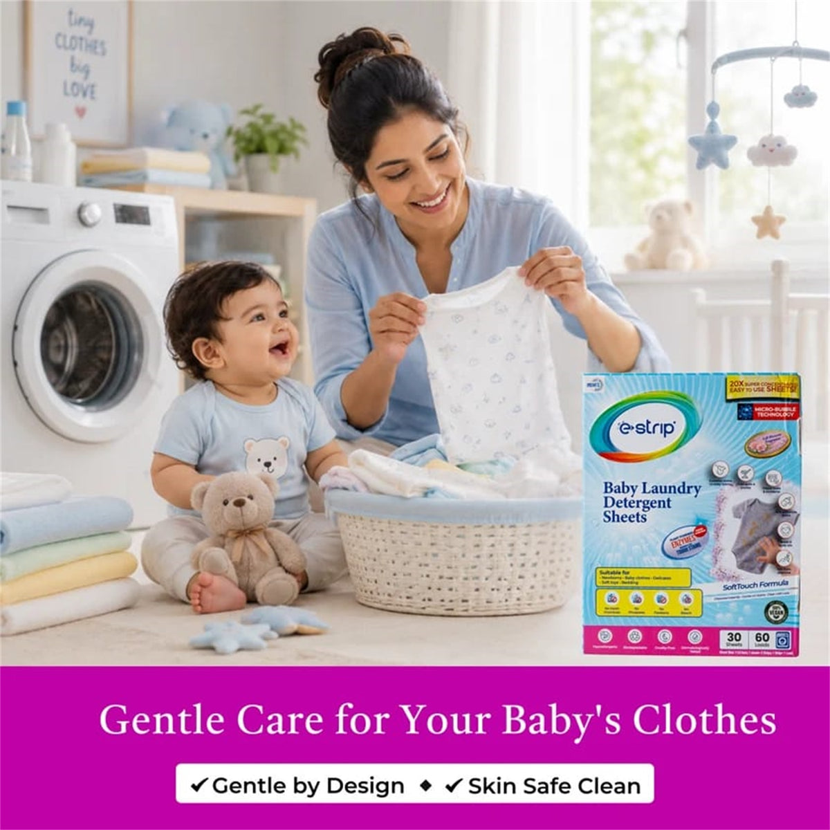 Baby detergent sheets dissolving view