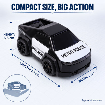 A black and white police car toy with – view 6