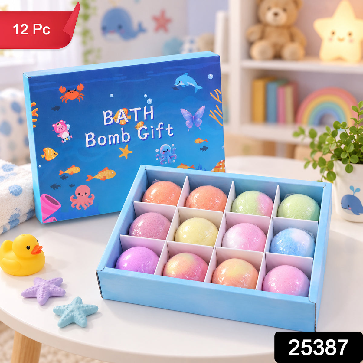 Colourful Fizzing Bath Bomb with Surprise Toy for Playful Bath Time (12 Pc)