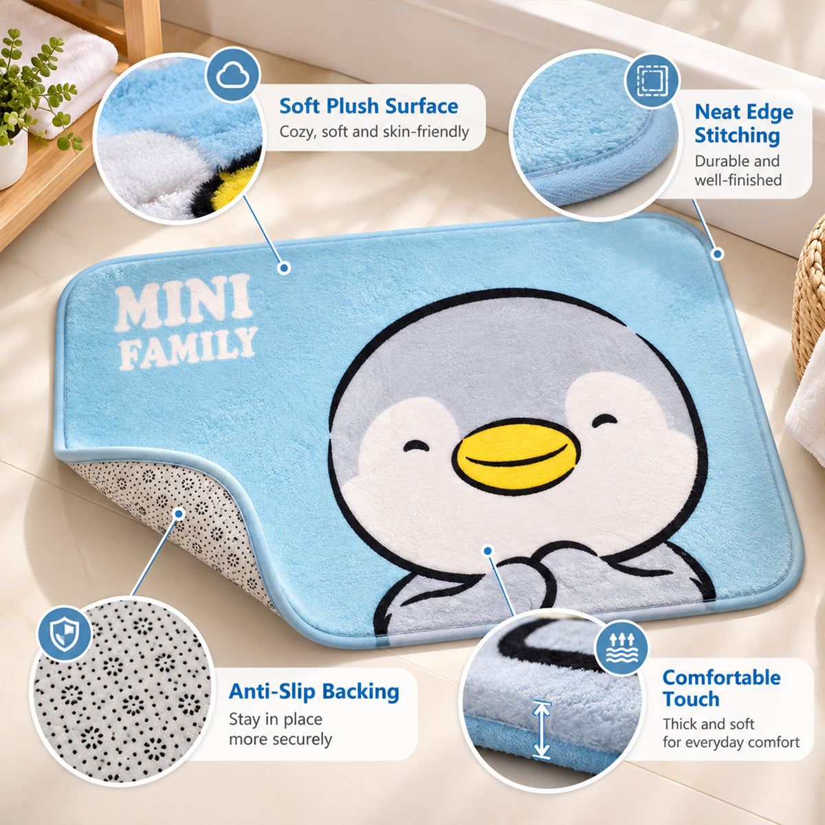 Penguin design bathroom floor mat - view 06