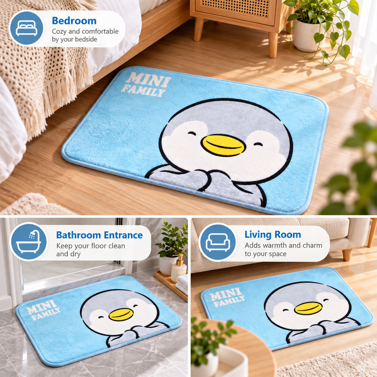 Penguin design bathroom floor mat - view 08