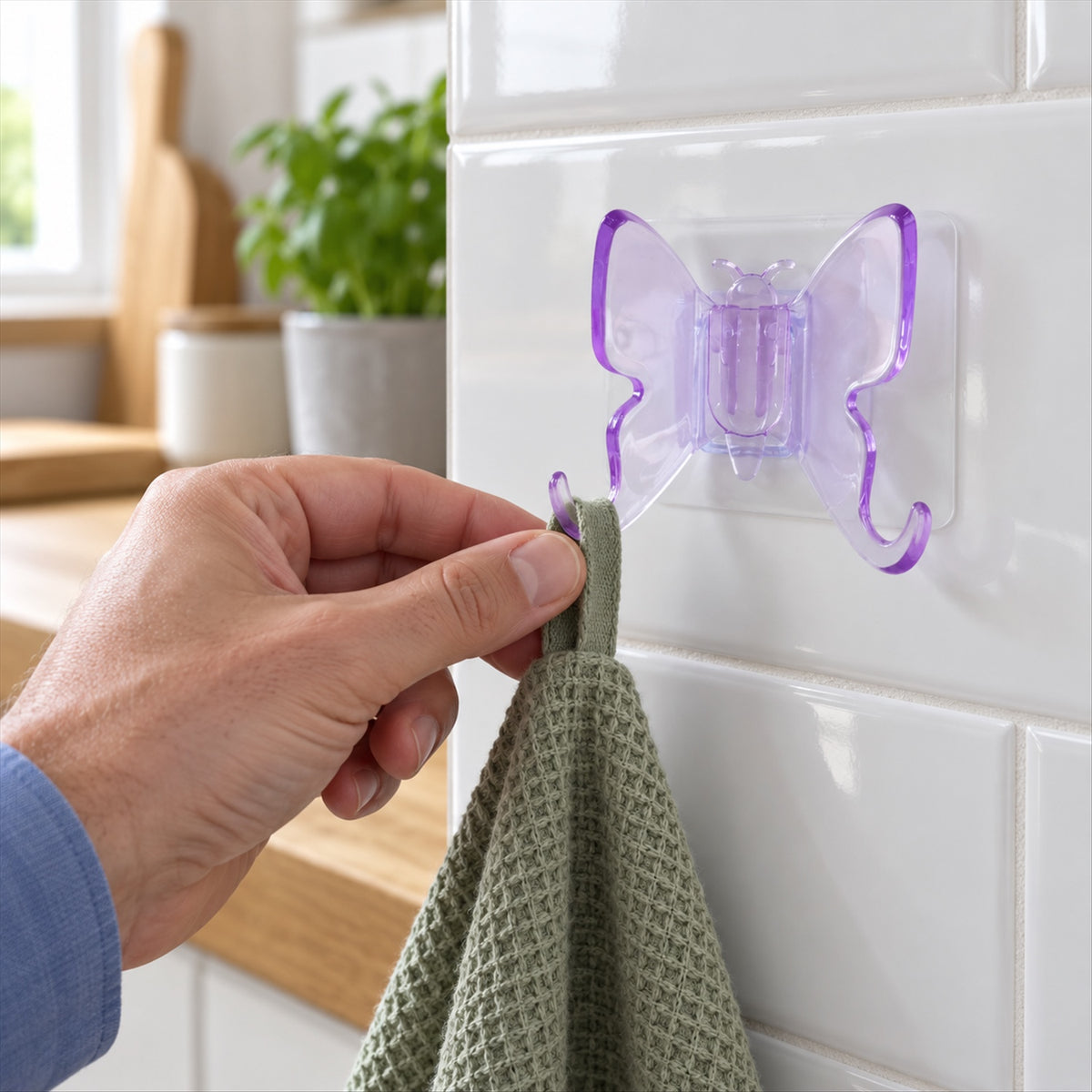 Plastic butterfly self adhesive wall hooks - kitchen cloth hanging