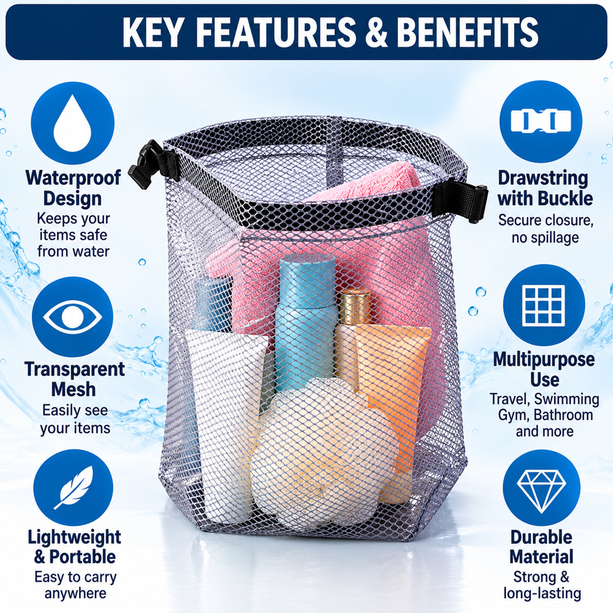 Mesh travel organizer pouch with buckle view 03