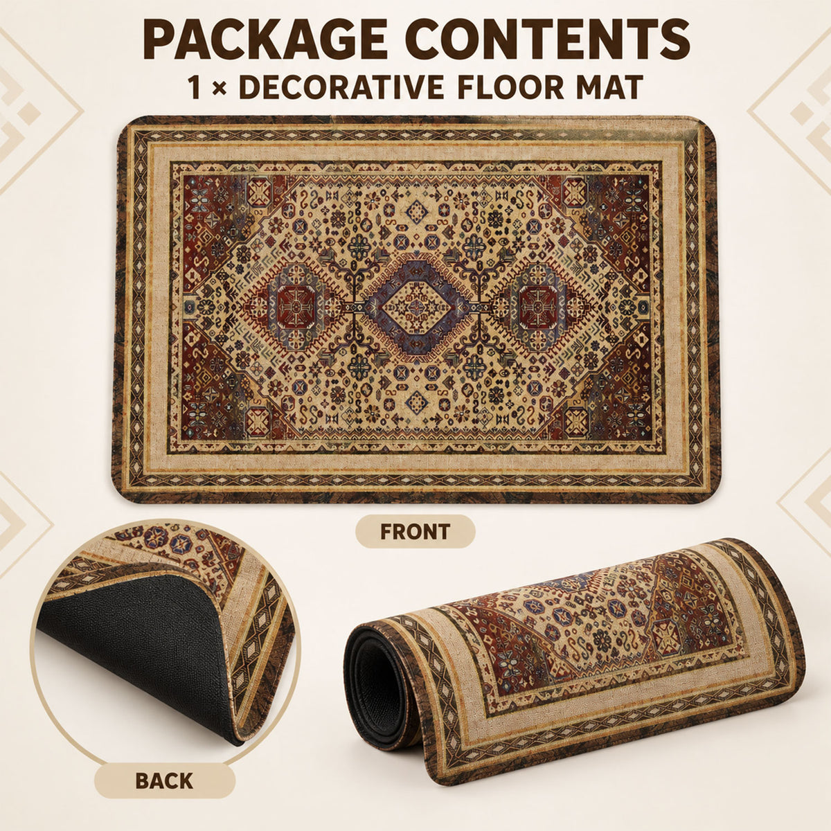 Traditional patterned decorative floor mat view 04