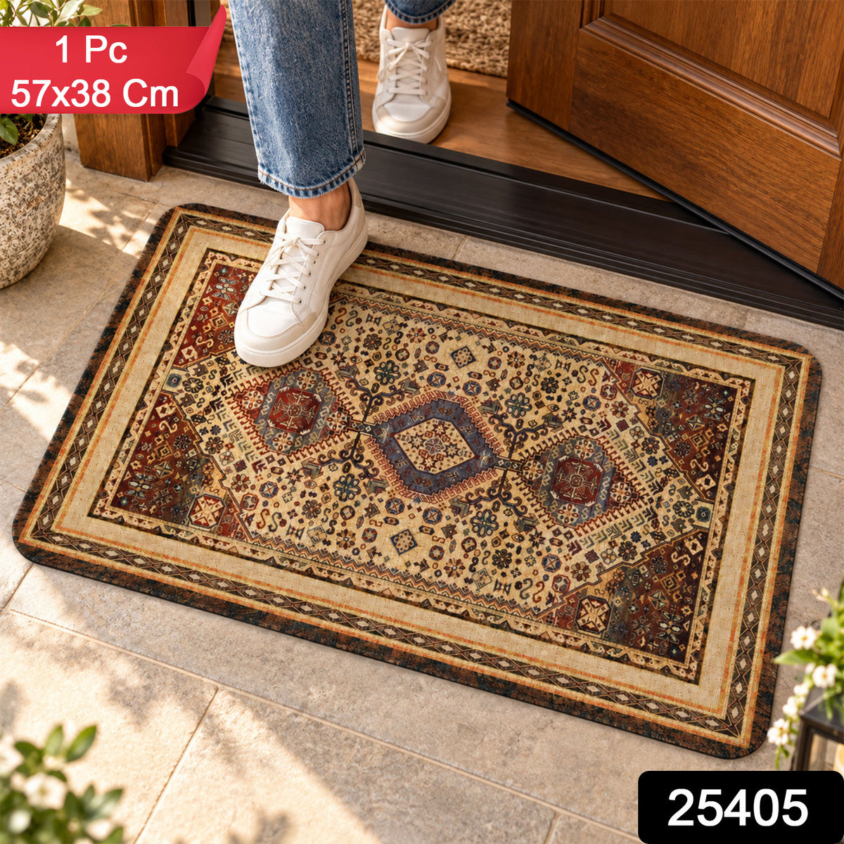 Traditional patterned decorative floor mat 1 Pc 57x38 Cm label
