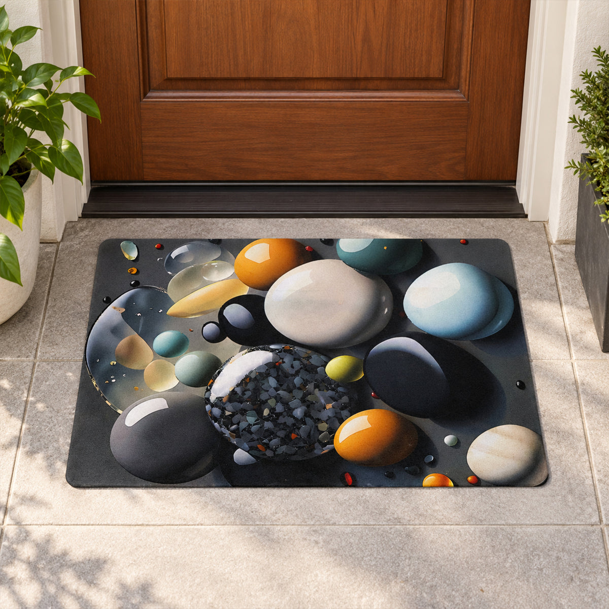 Pebble print decorative floor mat view 02