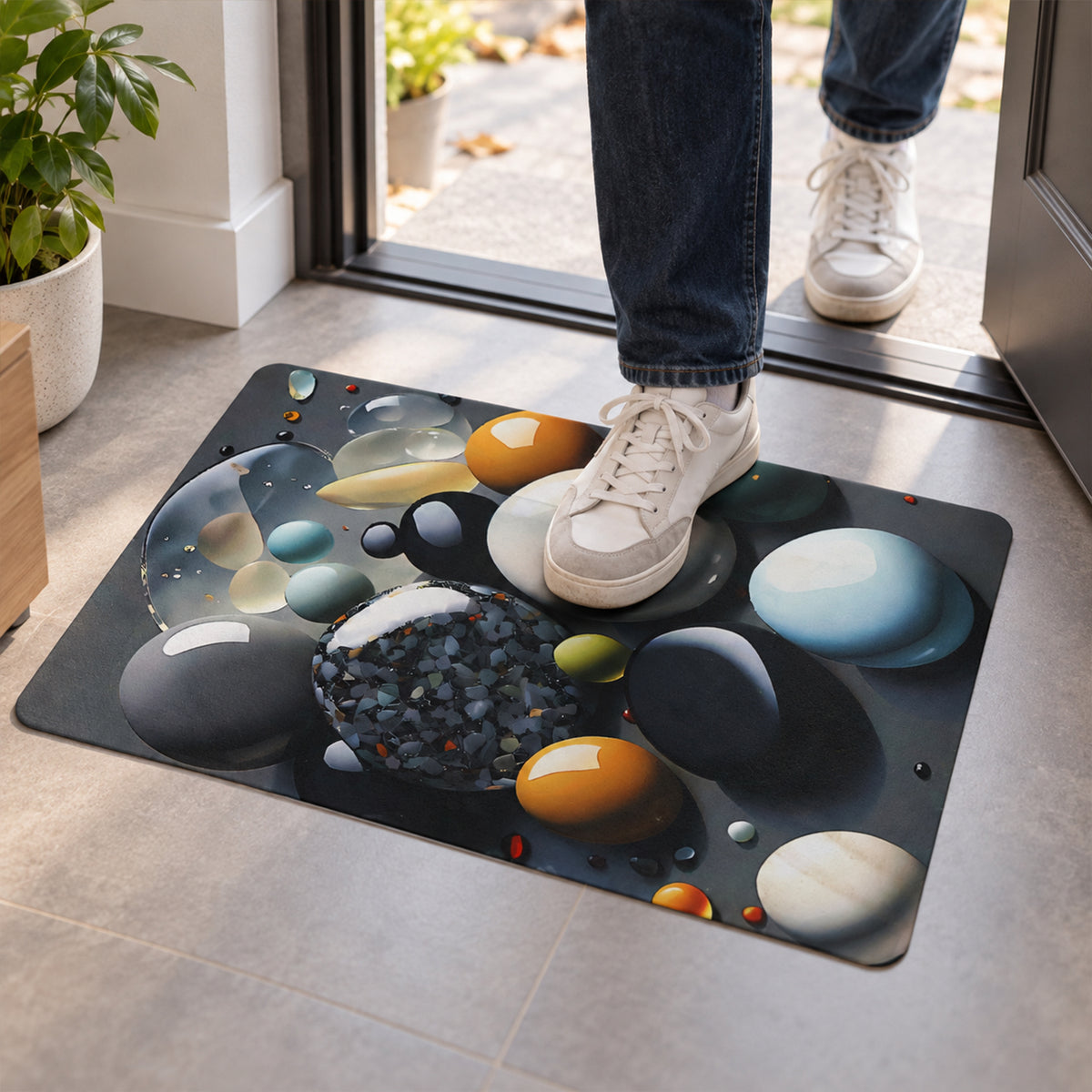 Pebble print decorative floor mat view 03