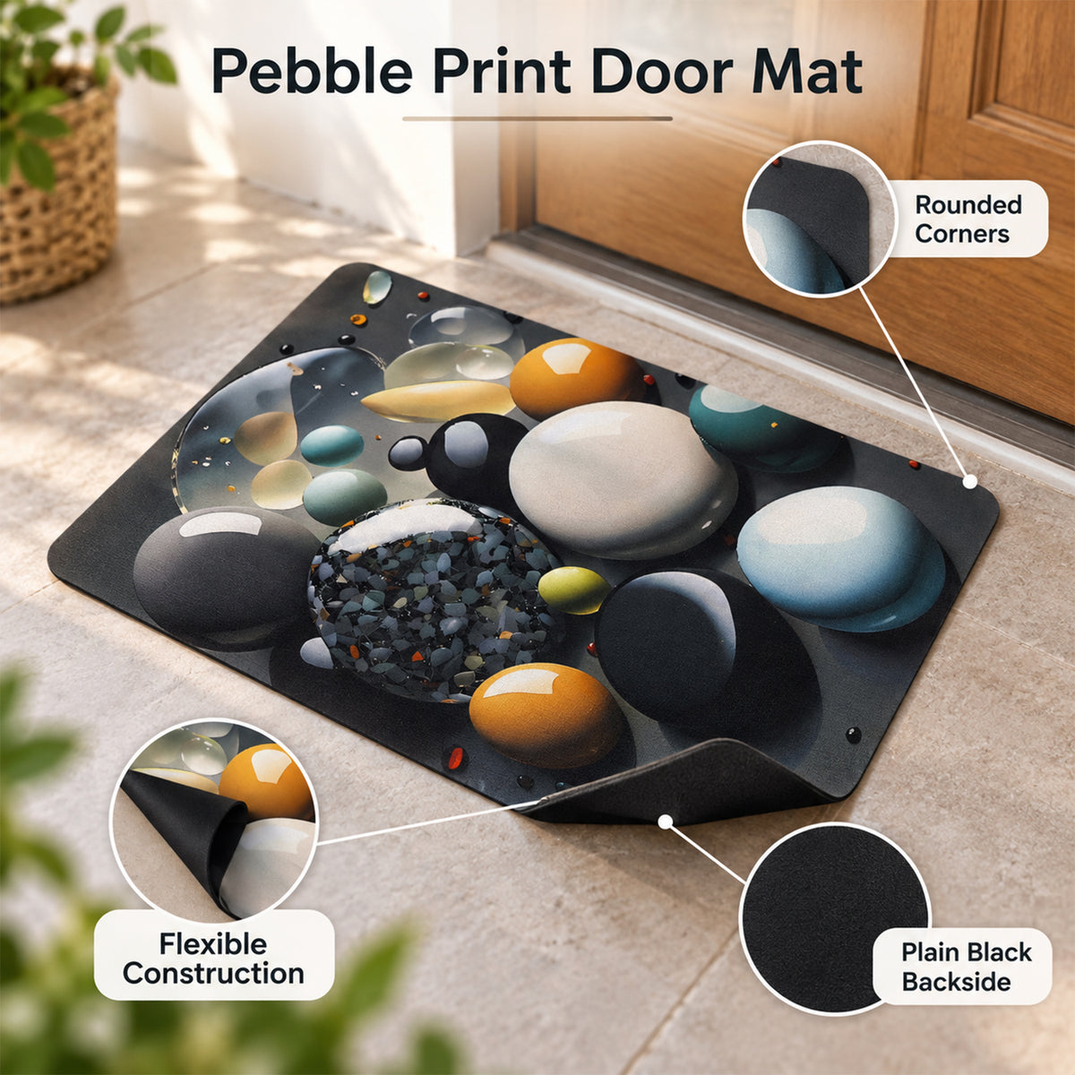 Pebble print decorative floor mat view 06