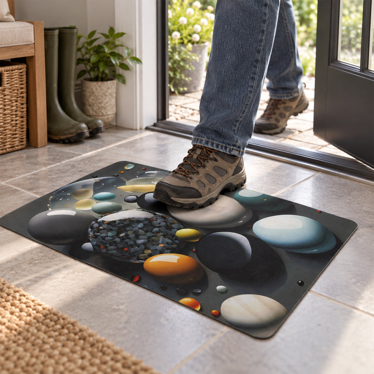 Pebble print decorative floor mat view 08