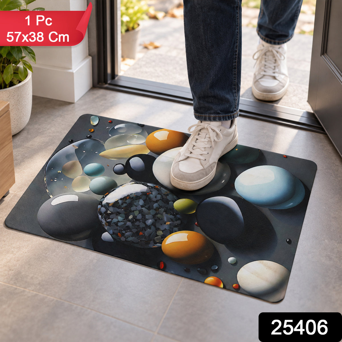 Pebble print decorative floor mat 1 Pc 57x38 Cm label
