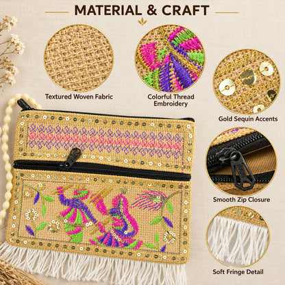 Ethnic sling fringe purse women