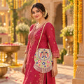 Traditional Peacock Embroidered Fringe Sling Jute Purse (1 Pc, 24x24 Cm)