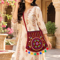 Traditional Embroidered Velvet Sling Jute Purse with Tassels (1 Pc, 24x23 Cm)
