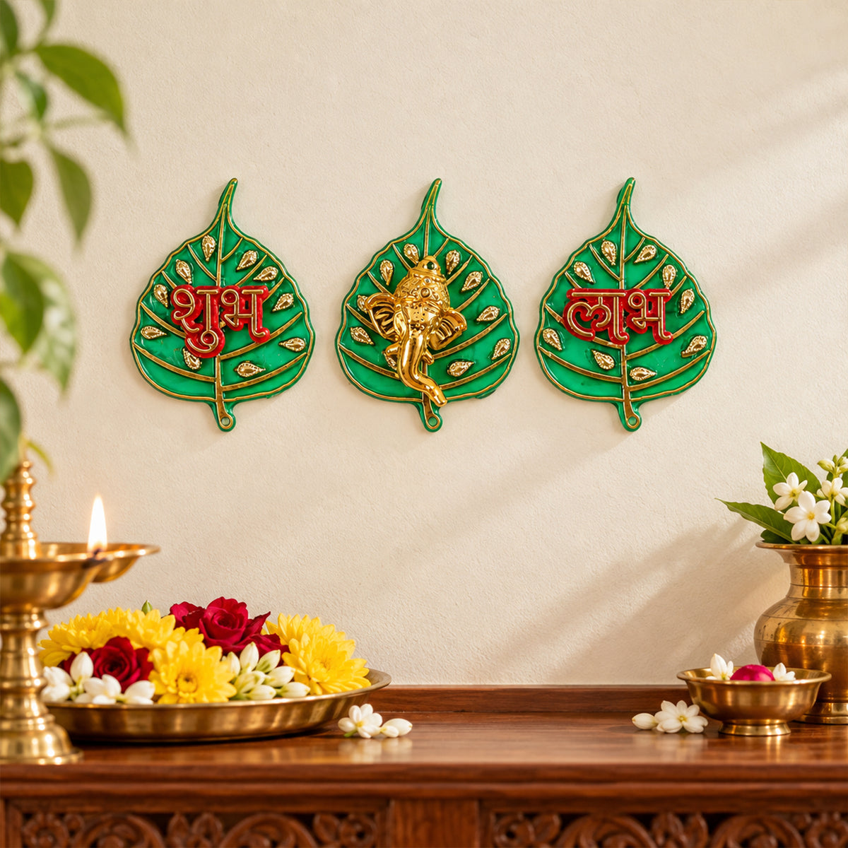 Shubh Labh Ganesh decor set on a festive background