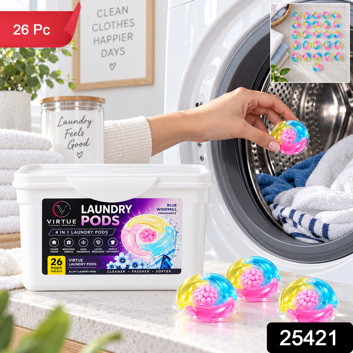 Laundry detergent pods 26 Pc label