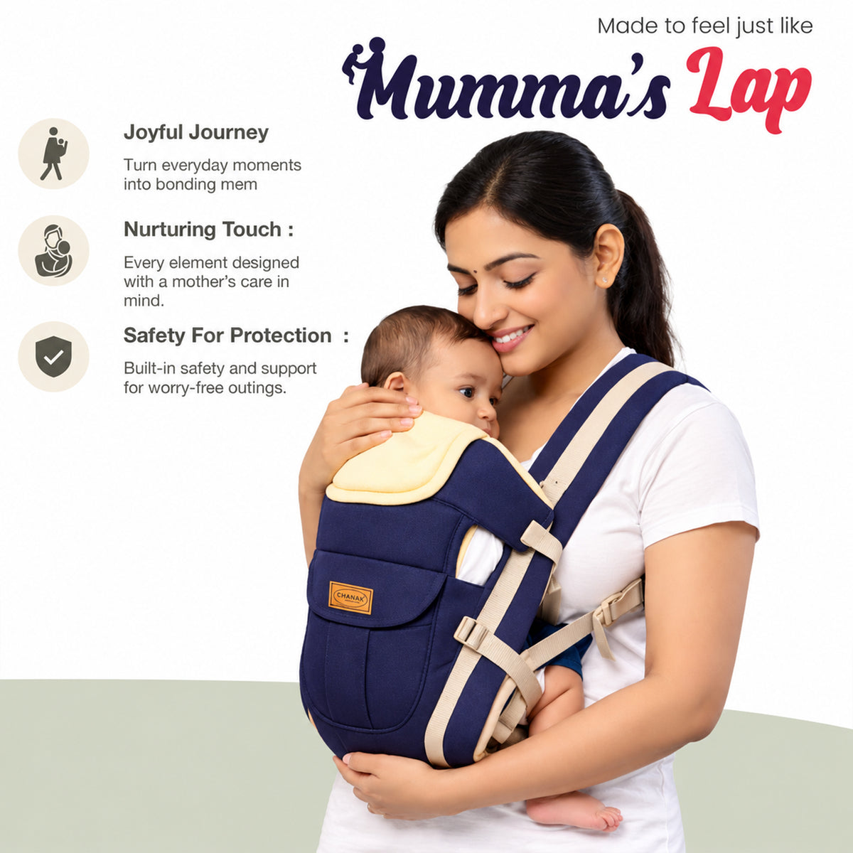 Baby carrier with padded straps and head support 04