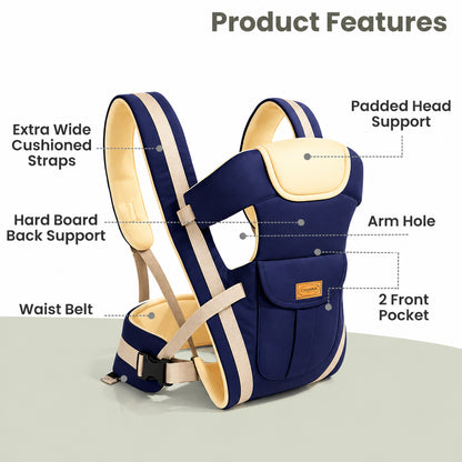 Baby carrier with padded straps and head support 06