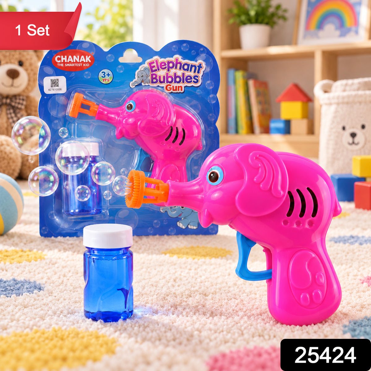 Elephant bubble gun toy with solution 1 Set label