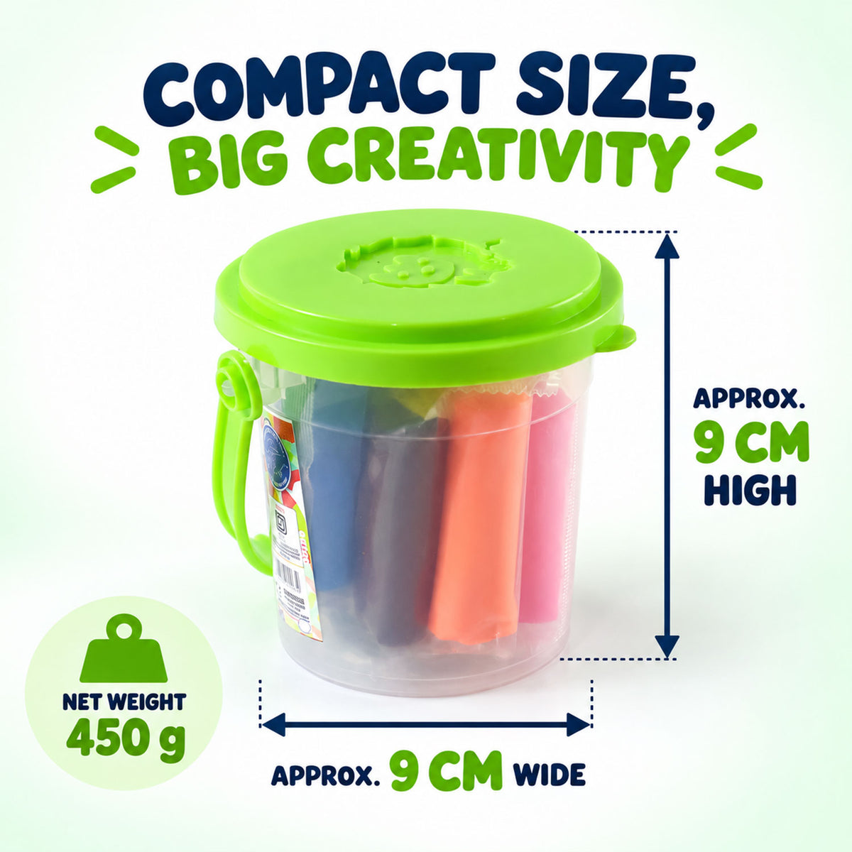 Creative modelling dough bucket with cutters approximate dimensions