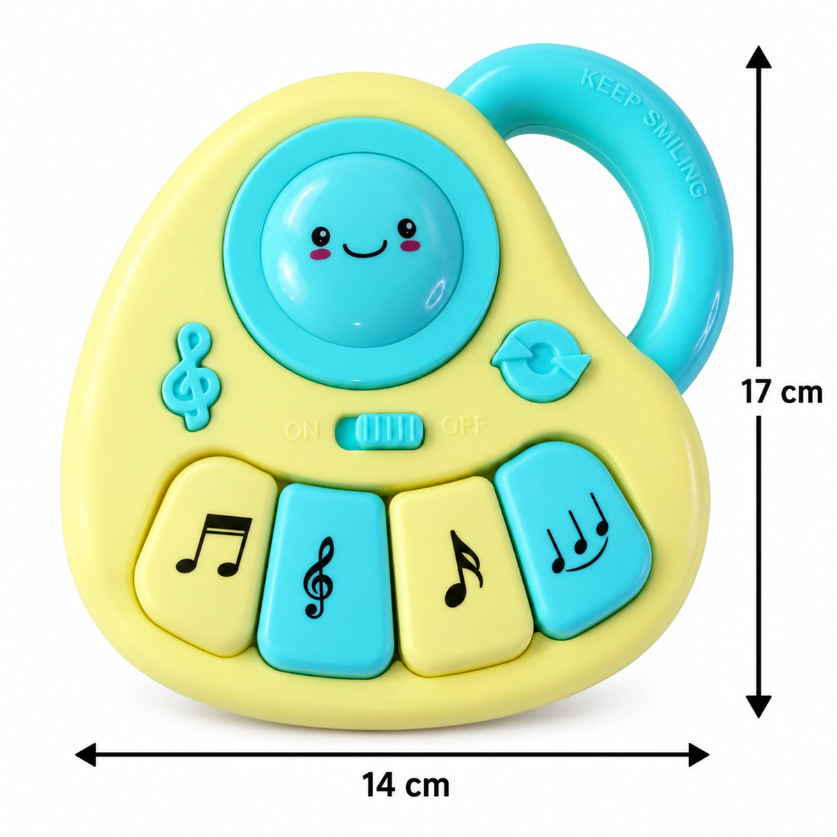 Musical toy with sound light and carry handle approximate dimensions