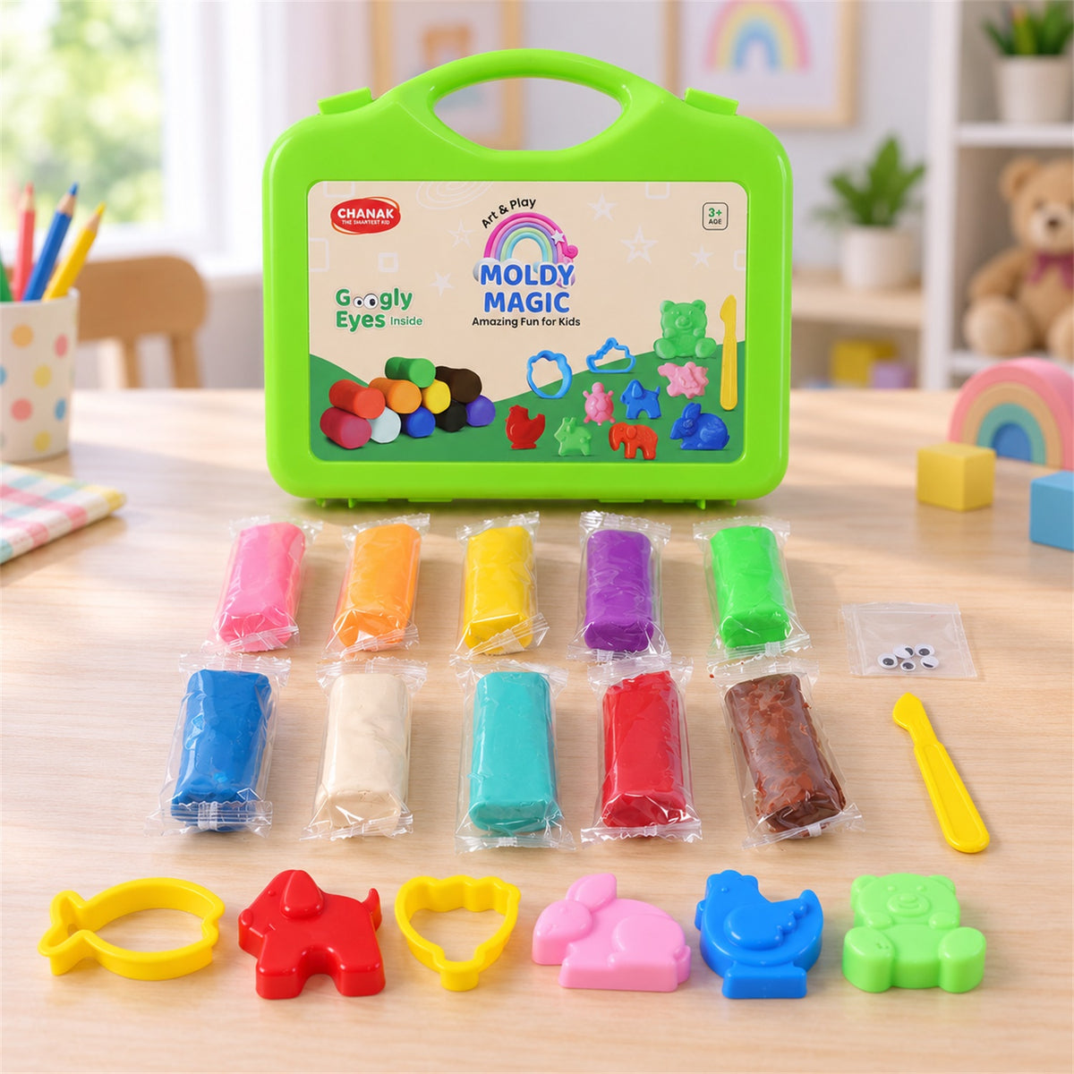 Modelling clay set with moulds and carry case 01