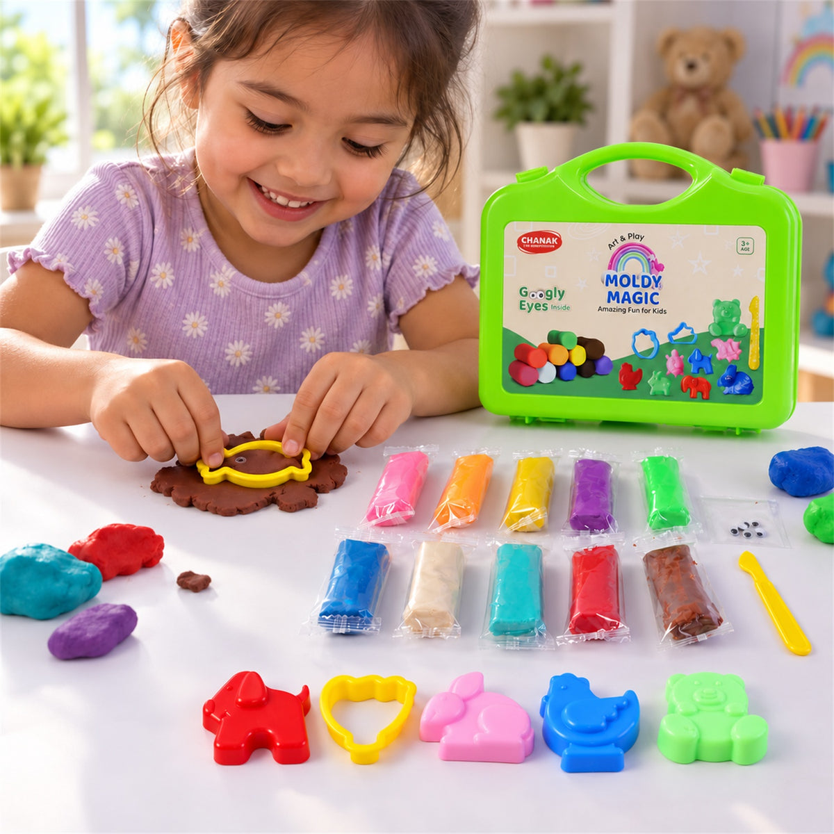 Modelling clay set with moulds and carry case 02