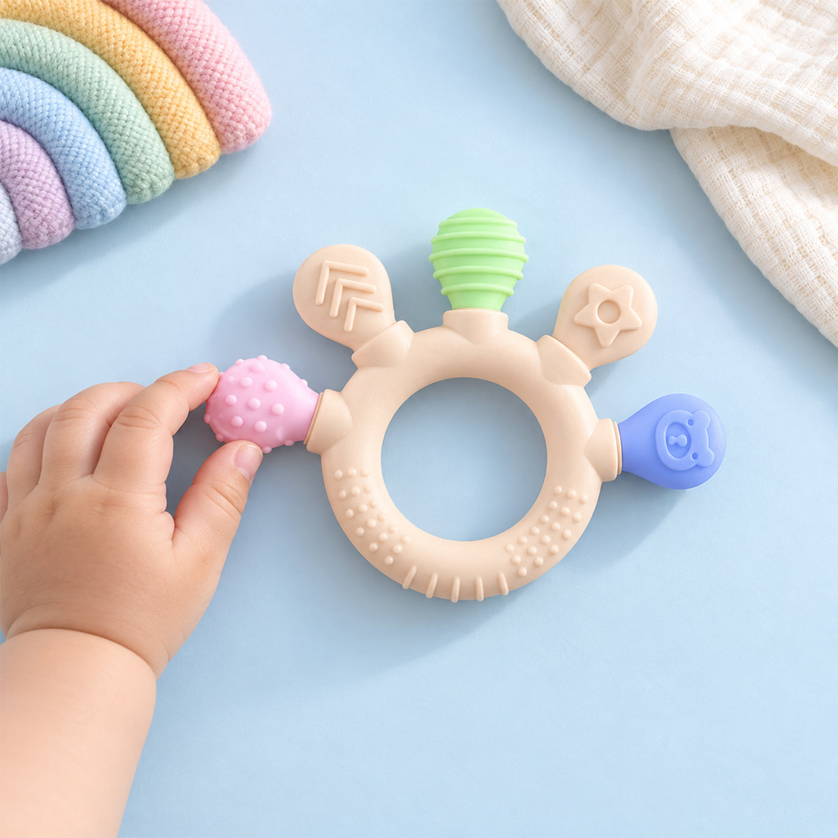 Soft silicone baby teether ring with textured ends 02