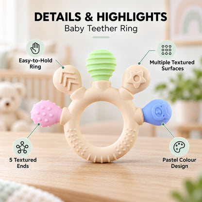 Soft silicone baby teether ring with textured ends 06