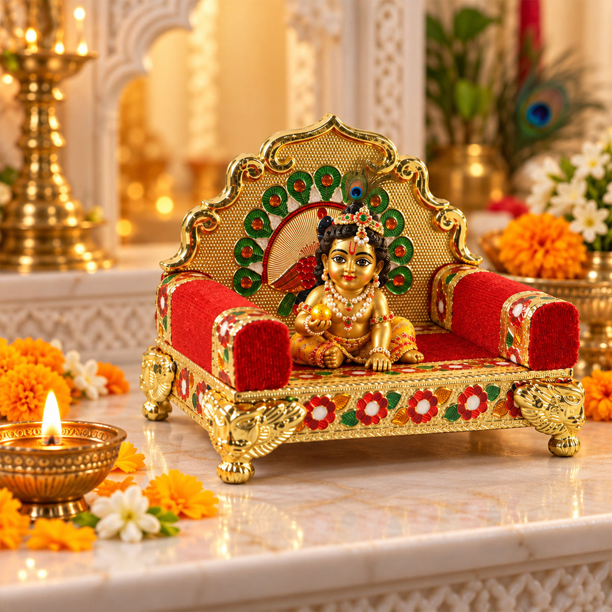 Peacock design devotional singhasan throne 01