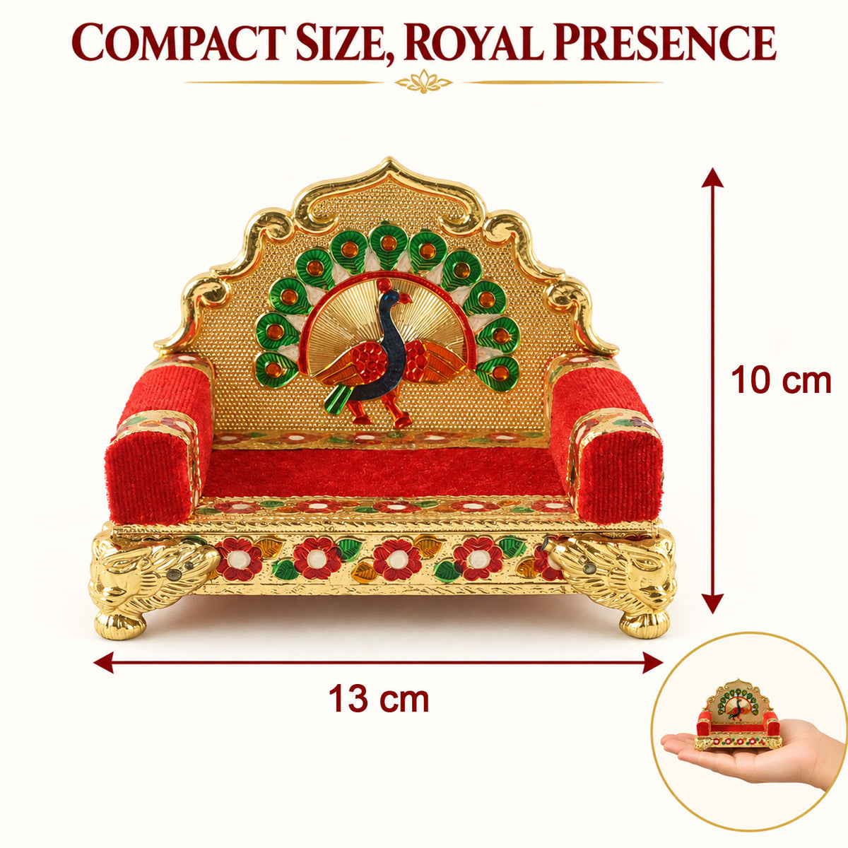 Peacock design devotional singhasan throne 13 Cm width 10 Cm height