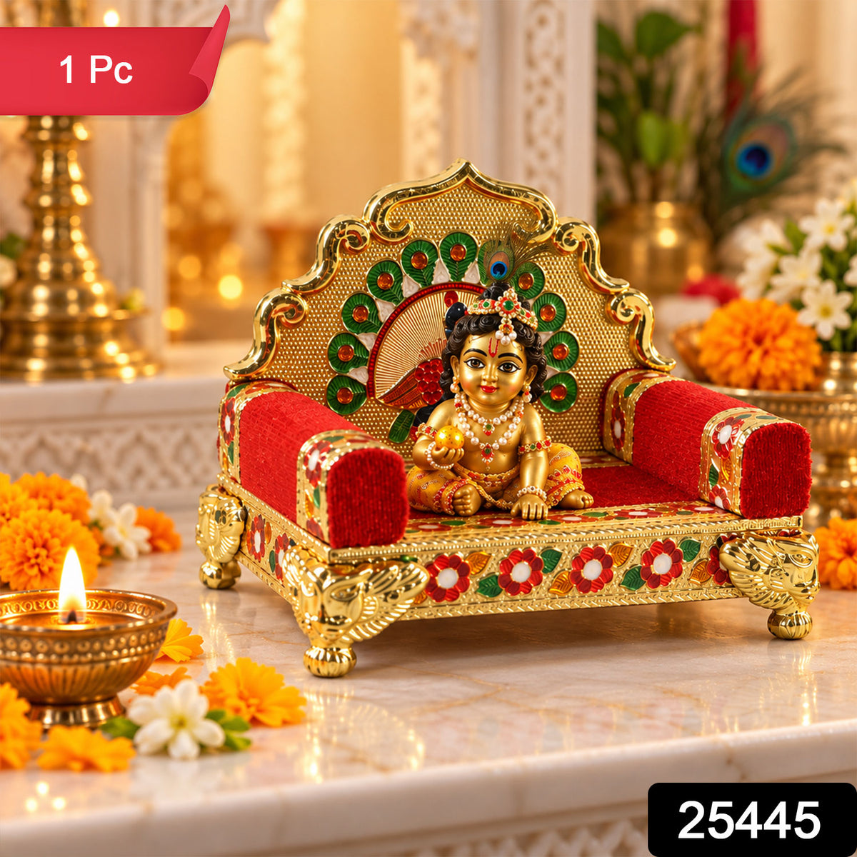 Peacock design devotional singhasan throne 1 Pc label
